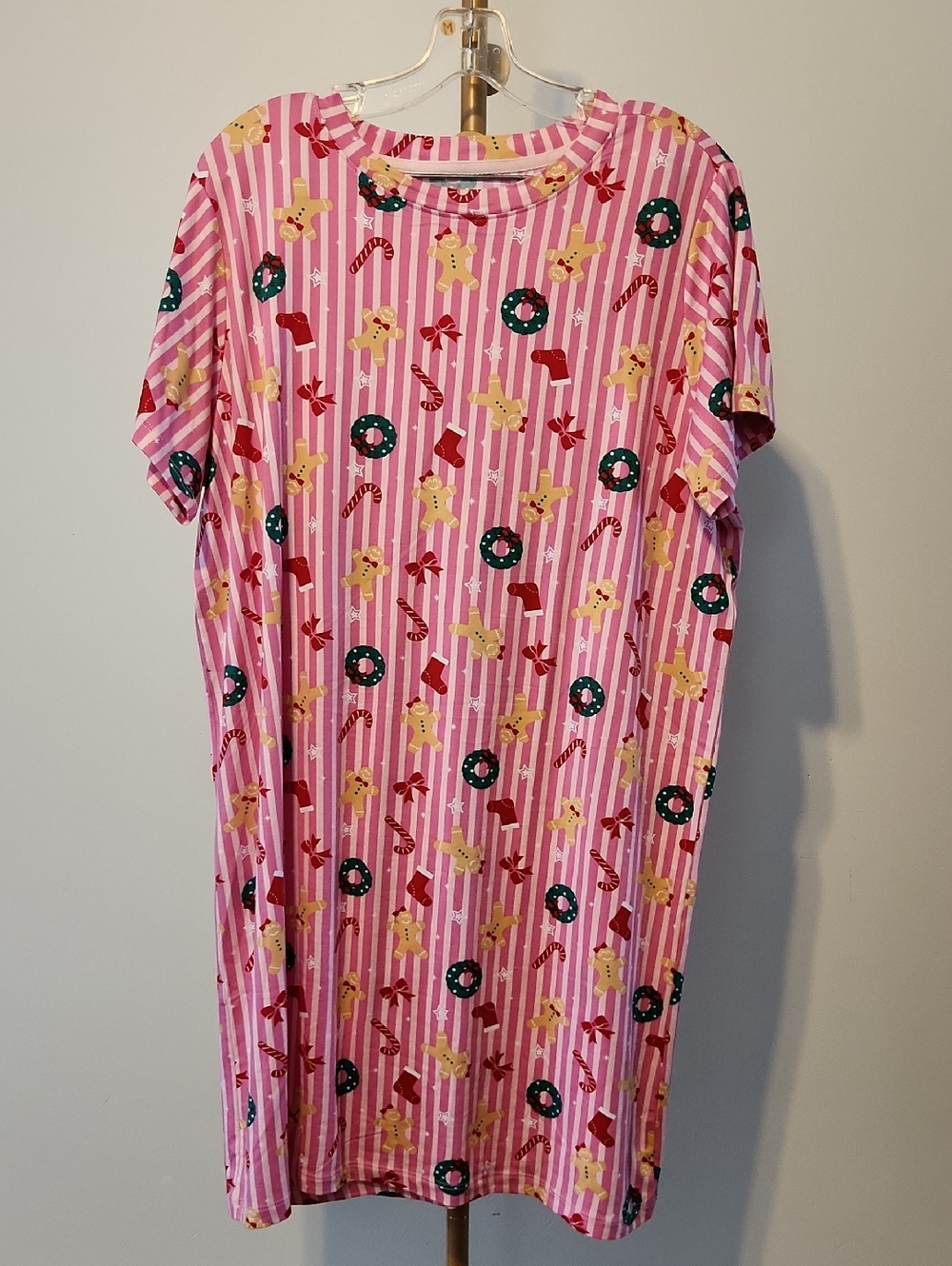 Pink Holiday Gingerbread Print Pajama Nightshirt